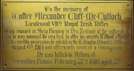 Memorial to Walter Cliff McCulloch now in Gatehouse Parish Church